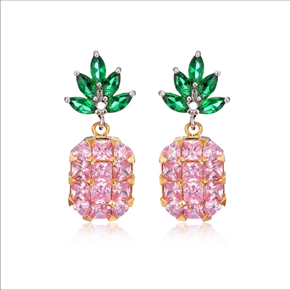 Swarovski Pink Pineapple Earrings New With Tags